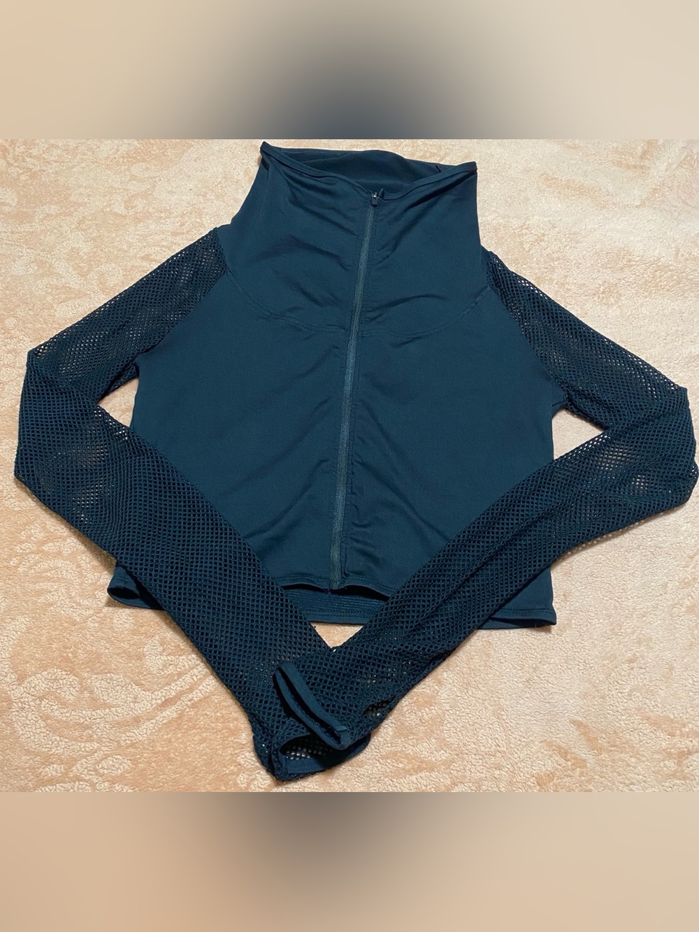 Fabletics x Demi Lovato Bella Cropped Mesh Sleeve Full Zip Jacket Black